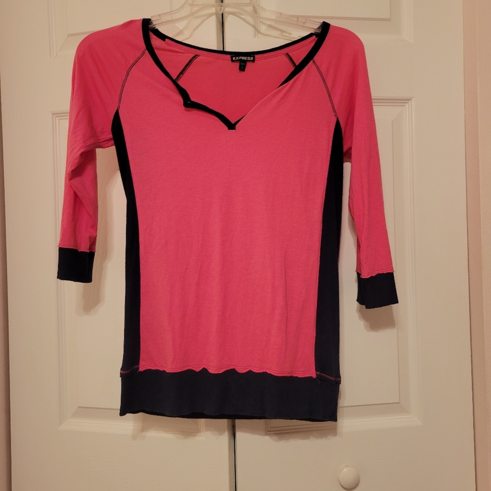 Express Fuchsia and Navy Women's Blouse
